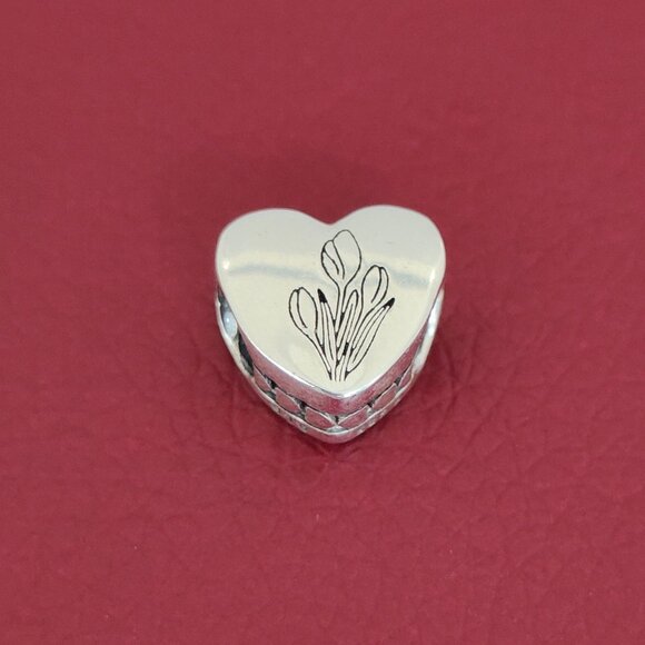 Pandora Netherlands and Tulip Heart Bead Charm S925 Sterling Silver Pendant - Picture 5 of 7